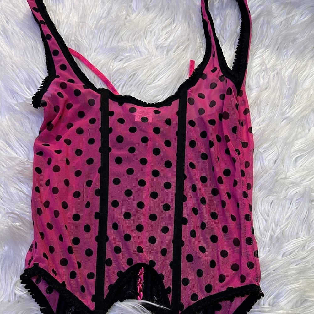 Jezebel Pink and Black Polka Dot Chemise - Picture 3 of 4